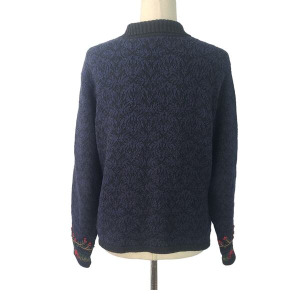 Talbots Black Red Purple Embroidered Cotton Silk Cardigan Sweater Large - Picture 3 of 5